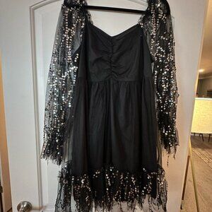 Black tule Dress with Silver Sequin Details